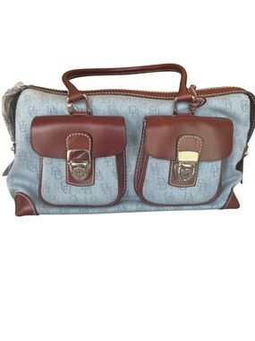 Dooney & Bourke NWT Double Pocket Tote Blue Denim and Brown Leather Bag